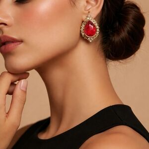 Radiant Red and Gold Teardrop Earrings